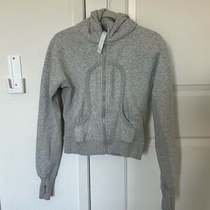 Gray Cuffed Sleeve Long Sleeve Crop Hoodie